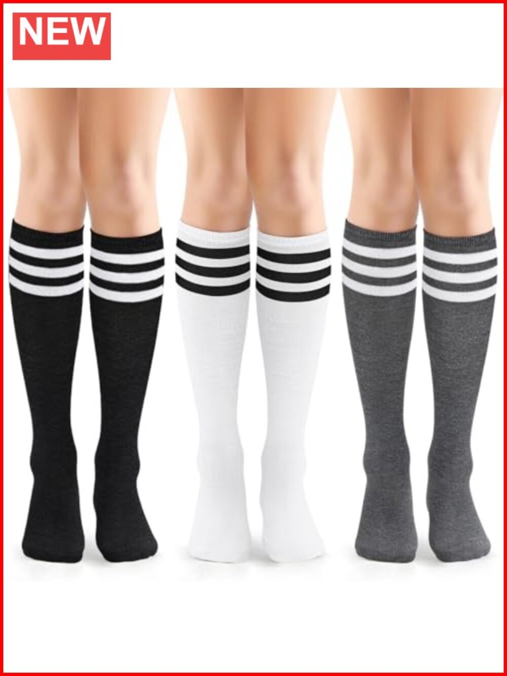Womens Knee High Striped Tube Socks Athletic Sports Long Stockings
